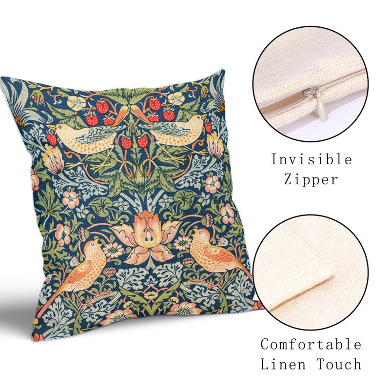 aportt Chinoiserie Blue Sage Green Teal Pimpernel Pillow Covers 20X20 in Set of 2 Colorful Floral Bird Red Strawberry Pillow Cases Vintage Flower Throw Pillowcases Home Decor - Image 2