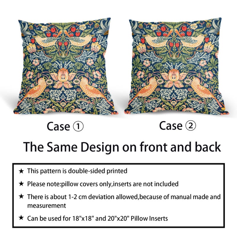 aportt Chinoiserie Blue Sage Green Teal Pimpernel Pillow Covers 20X20 in Set of 2 Colorful Floral Bird Red Strawberry Pillow Cases Vintage Flower Throw Pillowcases Home Decor - Image 4