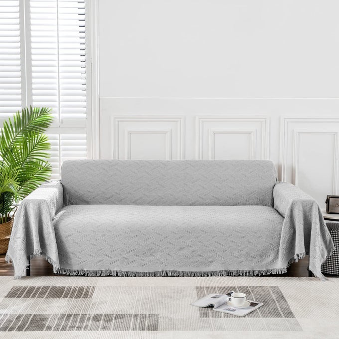 COUCH COVER SOFA COVERS FOR 3 CUSHION COUCH SOFA SLIPCOVERS FOR MOST SHAPE SOFAS COVER PROTECTOR WASHABLE SOFT FABRIC THROW COUCH COVER FOR LIVING ROOMXXLARGE 91 X 134 LIGHT GREY
