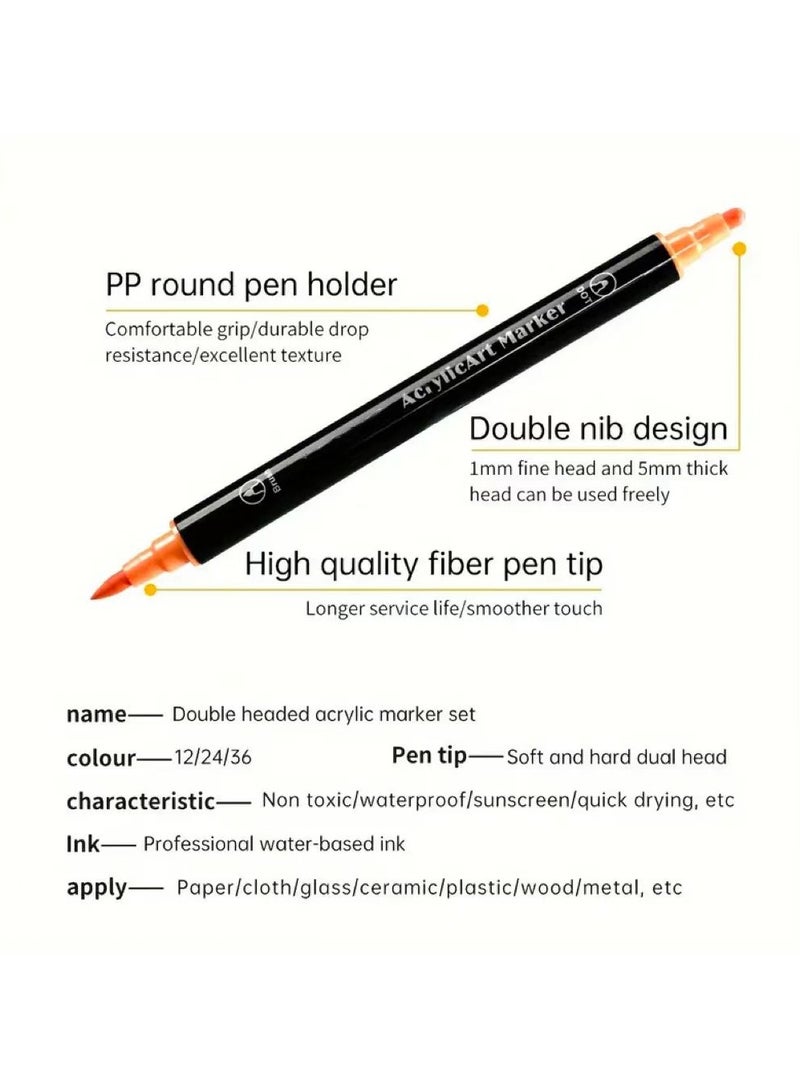 Generic 12-Piece Dual Tip Acrylic Paint Marker, Premium Non-toxic Acrylic Paint Pens With Dot and Brush End For Rock, Glass, Cloth, Wood, Ideal for Arabic Calligraphy & DIY Art - Image 2