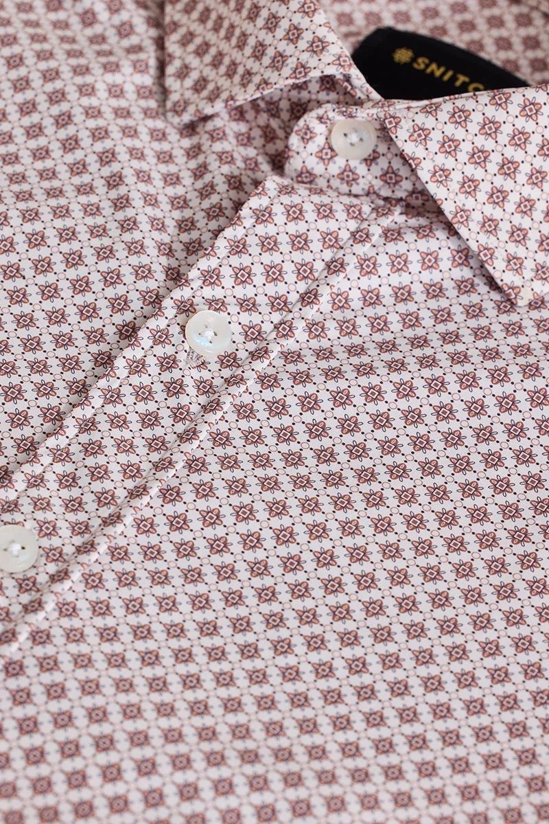 سنيتش Light Pink Geometric Long Sleeve Slim Fit Shirt