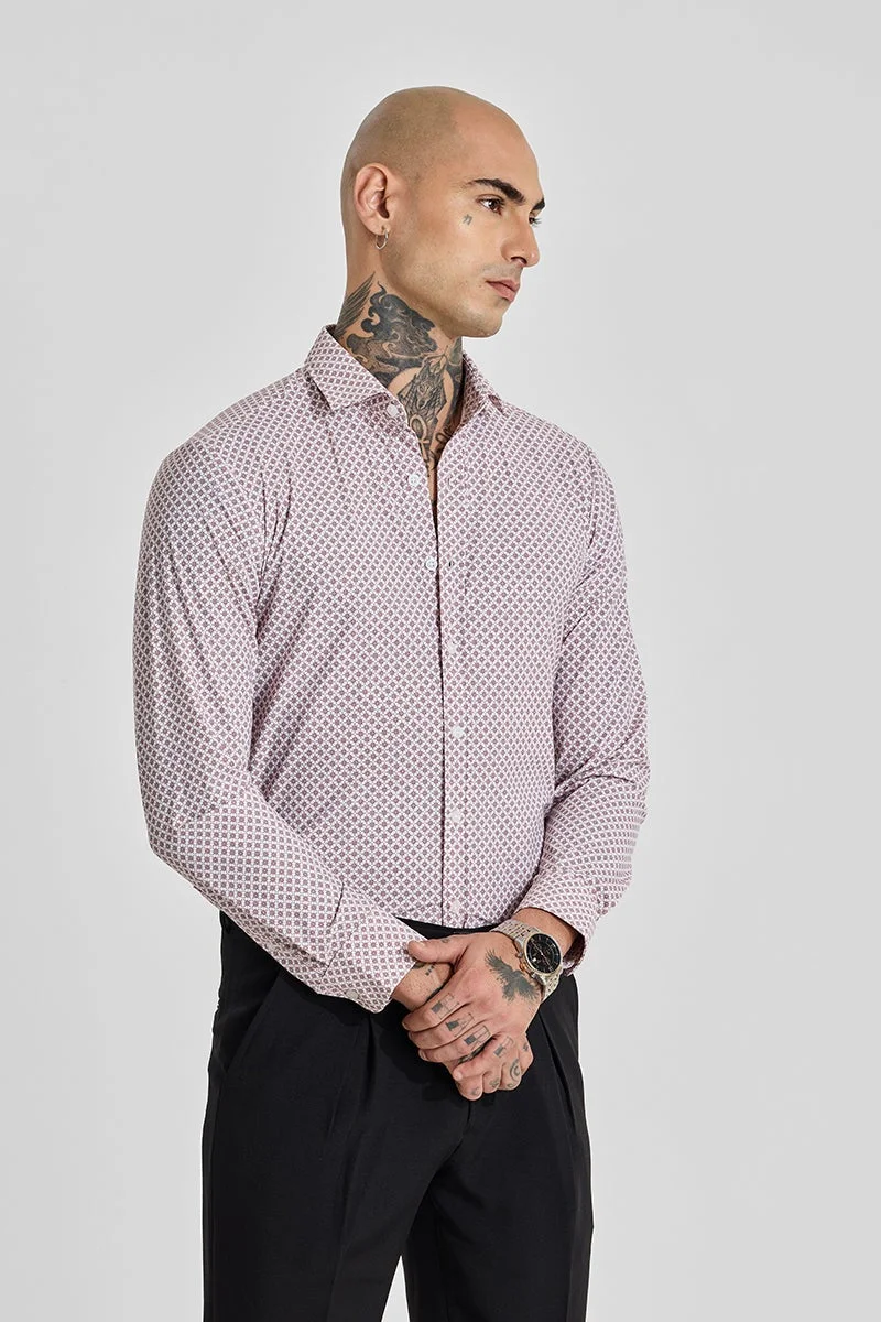 سنيتش Light Pink Geometric Long Sleeve Slim Fit Shirt