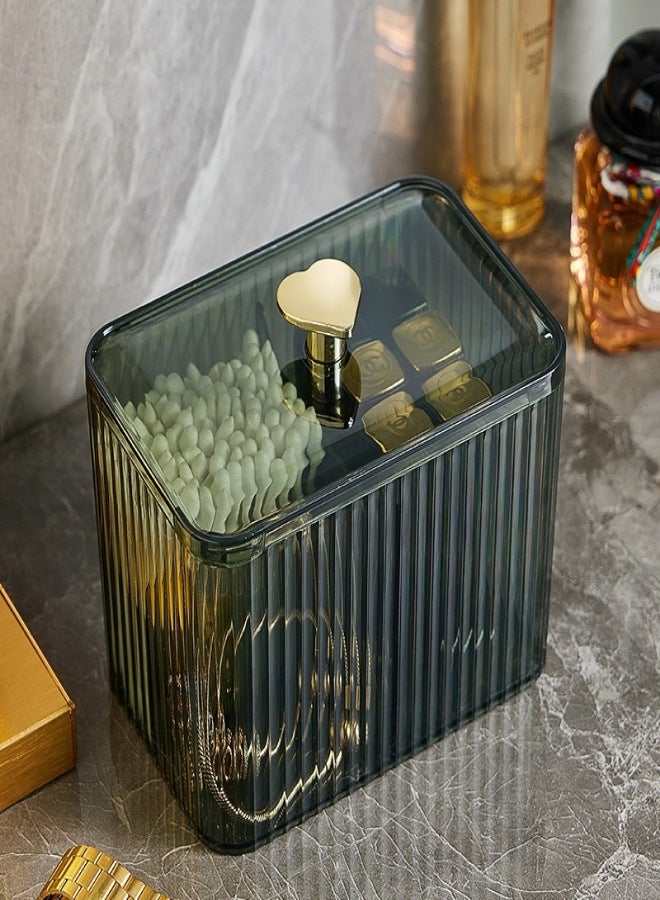 Light Luxury Cotton Box Cosmetic Cotton Storage Box Desktop Dressing Table Dustproof Transparent Makeup Remover Cotton Lipstick Cosmetic Box(transparent green small size) - Image 5