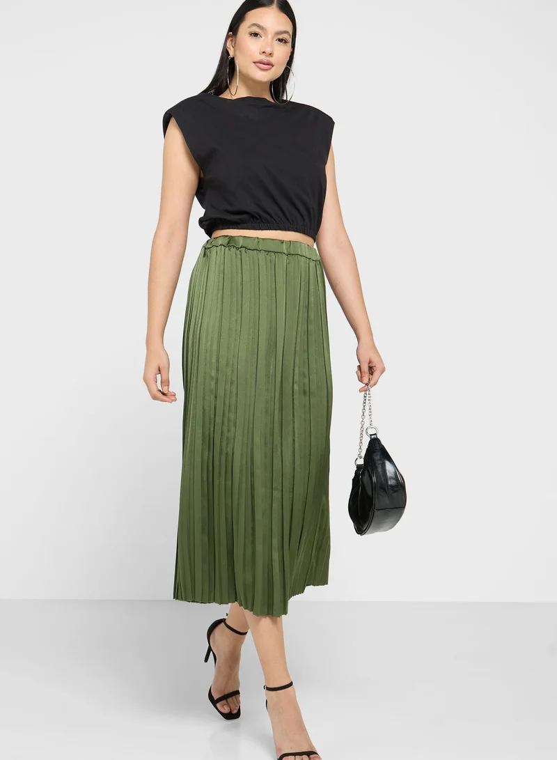 boohoo High Waist Pleated Midi Skirt