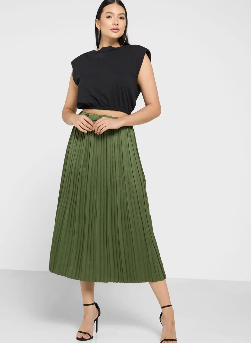 boohoo High Waist Pleated Midi Skirt