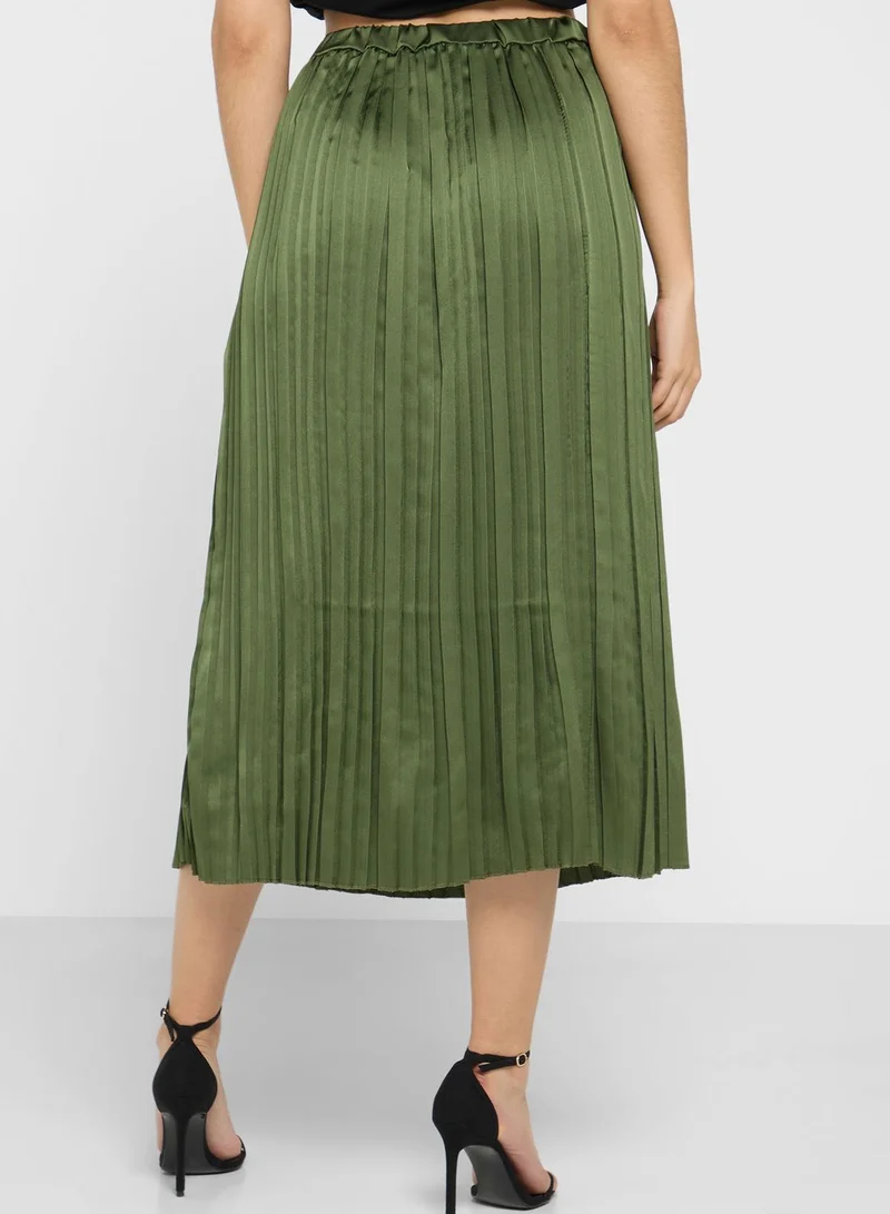 boohoo High Waist Pleated Midi Skirt