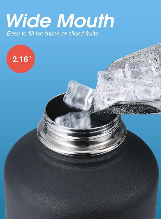 Coolflask 64 oz Water Bottle Insulated with Straw & 3 Lids, Large Metal Stainless Steel Water Jug Big Half Gallon Wide Mouth for Sports, Gym or Office, BPA-Free Keep Cold 48H Hot 24H, Magic Black - Image 5