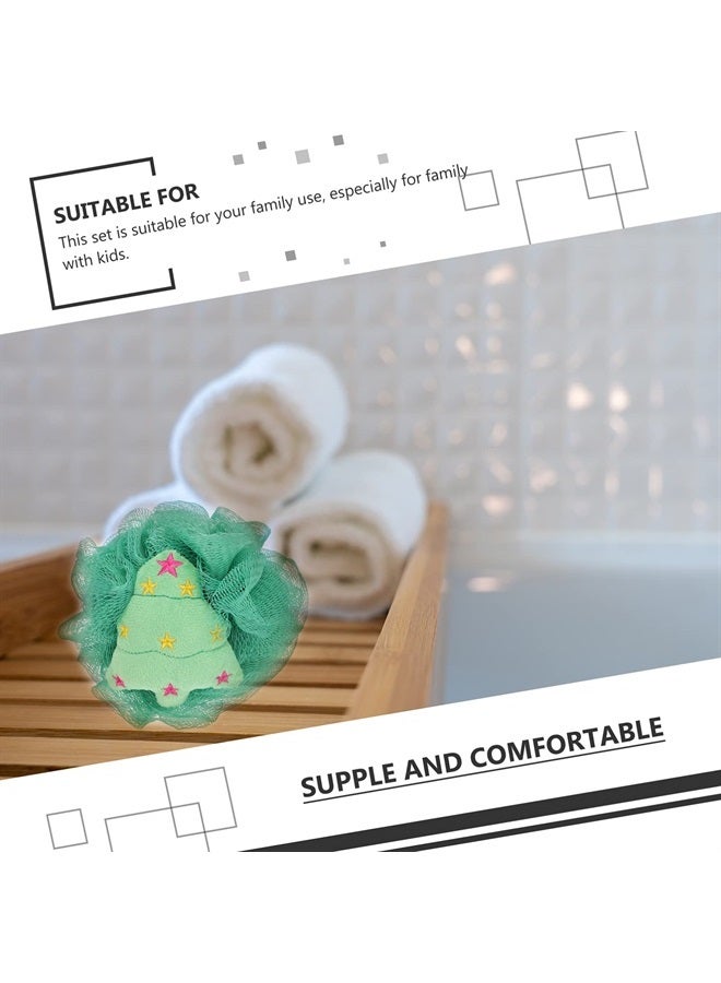 Beaupretty 2Pcs Christmas Bath Loofah Santa Claus Xmas Tree Mesh Pouf Shower Sponge Body Scrubber Exfoliator for Bathroom Kids Tools - Image 4