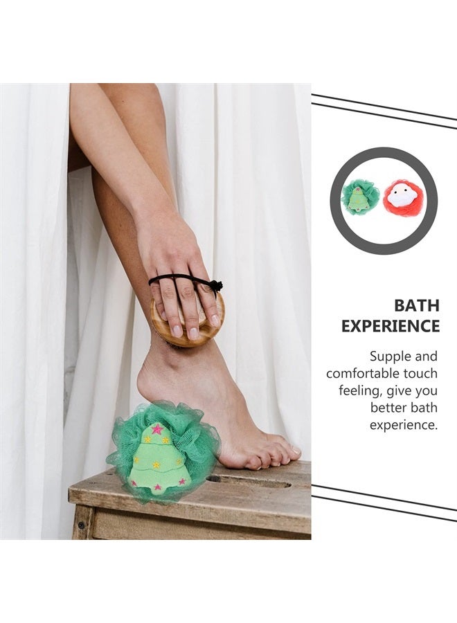 Beaupretty 2Pcs Christmas Bath Loofah Santa Claus Xmas Tree Mesh Pouf Shower Sponge Body Scrubber Exfoliator for Bathroom Kids Tools - Image 5