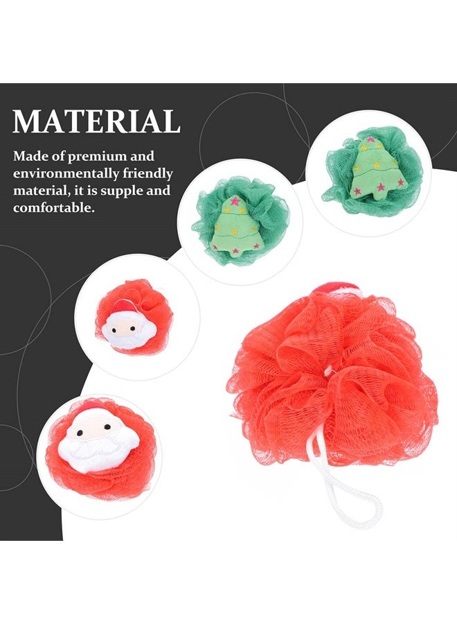 Beaupretty 2Pcs Christmas Bath Loofah Santa Claus Xmas Tree Mesh Pouf Shower Sponge Body Scrubber Exfoliator for Bathroom Kids Tools - Image 3