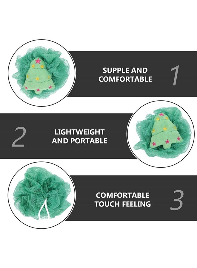 Beaupretty 2Pcs Christmas Bath Loofah Santa Claus Xmas Tree Mesh Pouf Shower Sponge Body Scrubber Exfoliator for Bathroom Kids Tools - Image 2
