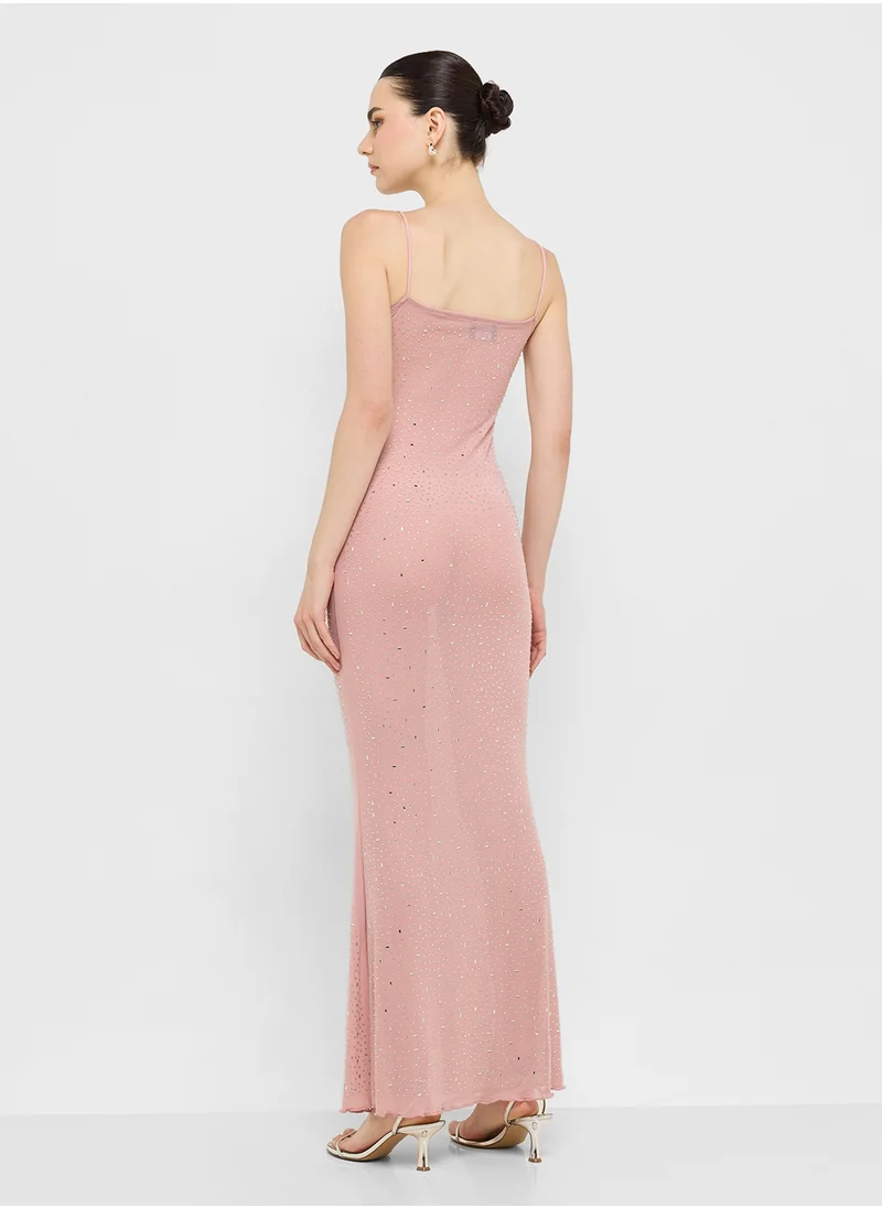 جينجر Rhinestone Slip Dress