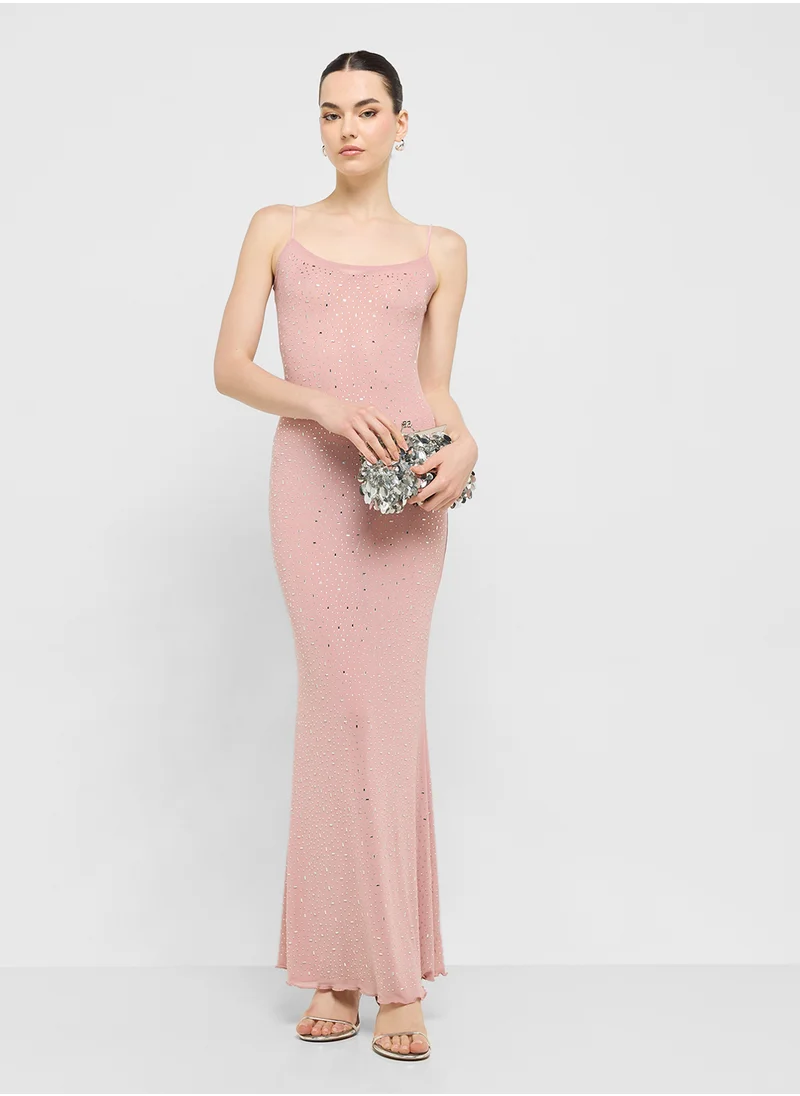 جينجر Rhinestone Slip Dress