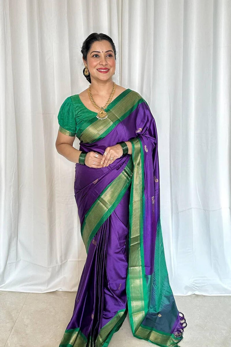 SGF11 Women's Kanjivaram Soft Lichi Silk Saree With Blouse Piece (Bluish Purple) - Image 2