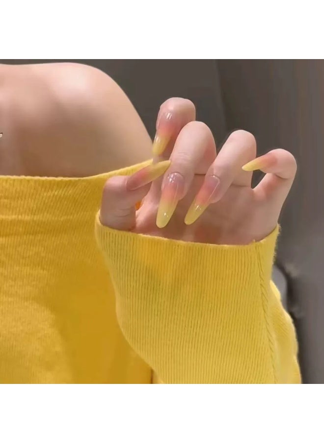Goolsky Long Stiletto Press-on Nails with Mango Gradient Cat Eye for Summer Dopamine Vibe - Image 1