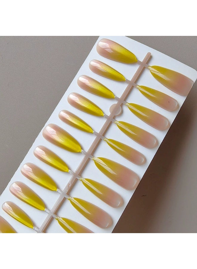 Goolsky Long Stiletto Press-on Nails with Mango Gradient Cat Eye for Summer Dopamine Vibe - Image 2