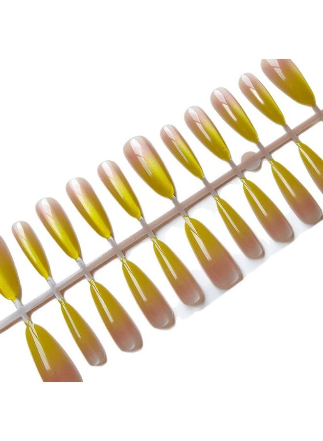 Goolsky Long Stiletto Press-on Nails with Mango Gradient Cat Eye for Summer Dopamine Vibe - Image 3