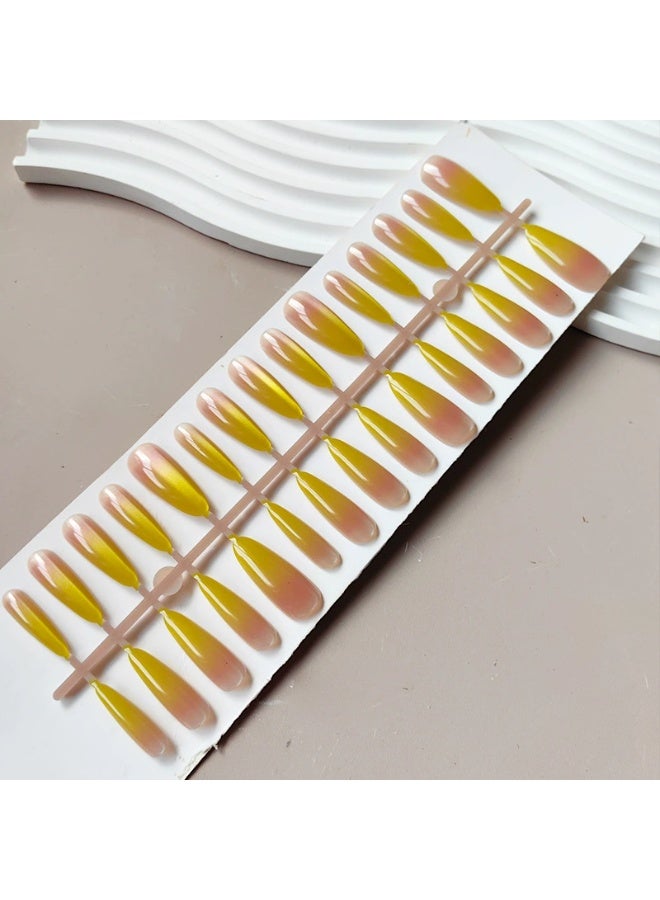 Goolsky Long Stiletto Press-on Nails with Mango Gradient Cat Eye for Summer Dopamine Vibe - Image 5