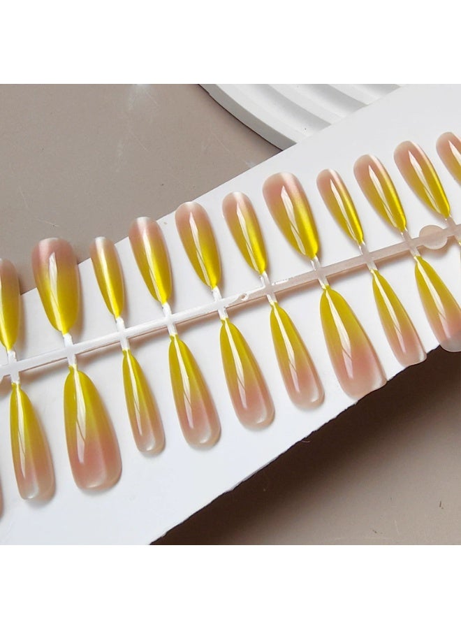 Goolsky Long Stiletto Press-on Nails with Mango Gradient Cat Eye for Summer Dopamine Vibe - Image 4