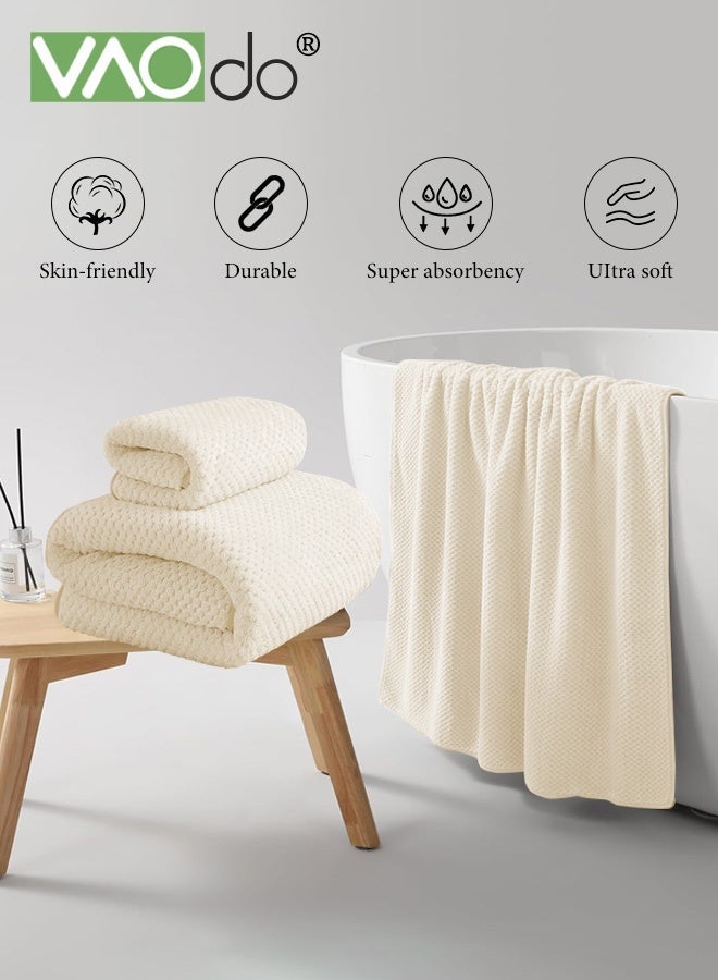VAOdo 2PCS Bath Towels Set, Lightweight Cable Knit Bath Sheet, Super Soft and High Absorbency Material Towel 35*75CM and Bath Towel 70*140CM - Image 2