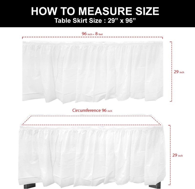 Party Essentials Plastic Table Skirt, 2-Count, 29" W x 8' (96") L, White - Image 4