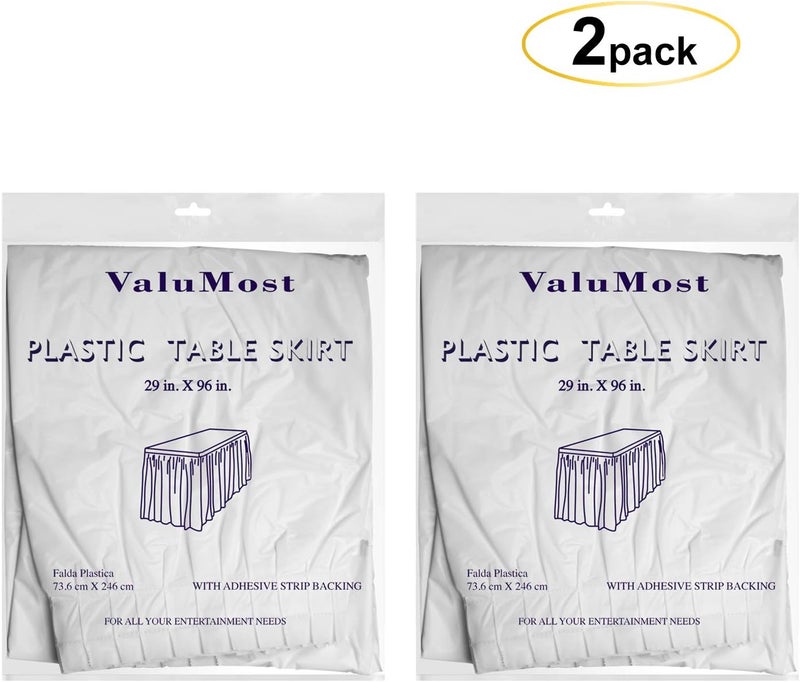 Party Essentials Plastic Table Skirt, 2-Count, 29" W x 8' (96") L, White - Image 2