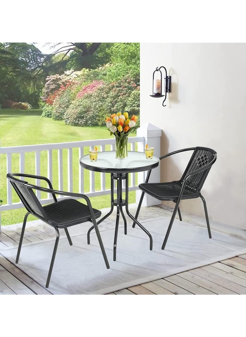 DubaiGallery - Patio Furniture Set, 3 Pieces Porch Backyard Garden Outdoor Furniture Rattan Chairs and Table Wicker Conversation Set - Image 1
