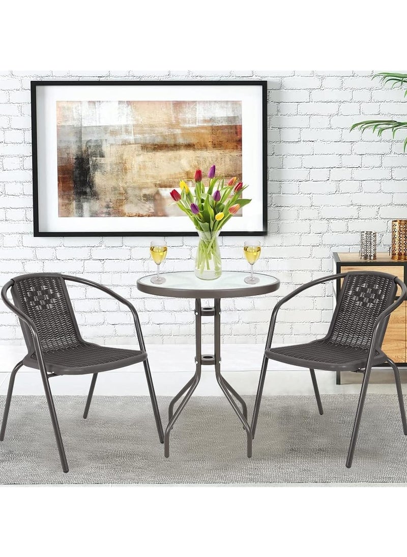 DubaiGallery - Patio Furniture Set, 3 Pieces Porch Backyard Garden Outdoor Furniture Rattan Chairs and Table Wicker Conversation Set - Image 1