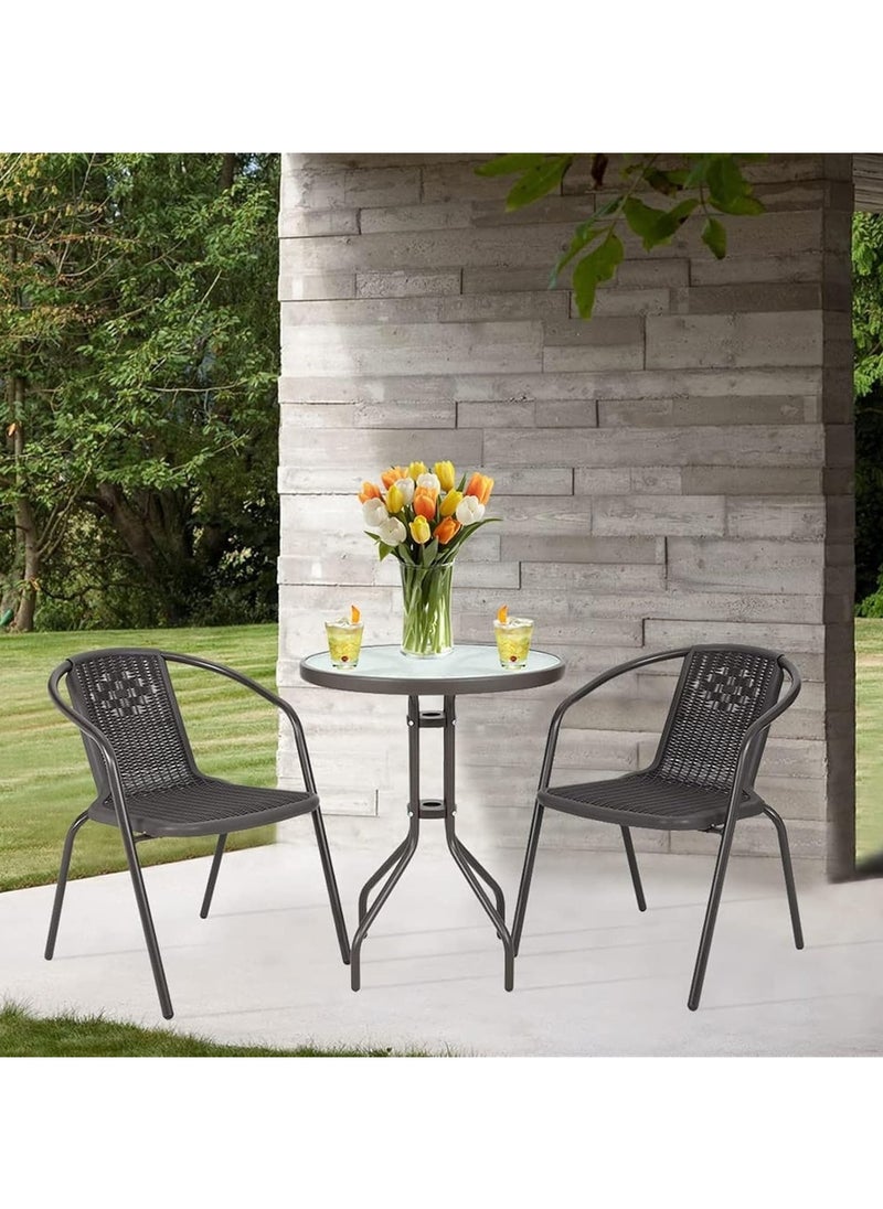 DubaiGallery - Patio Furniture Set, 3 Pieces Porch Backyard Garden Outdoor Furniture Rattan Chairs and Table Wicker Conversation Set - Image 1