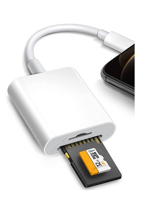 SD Card Reader for iPhone iPad Micro SD Card Reader with Dual Slots Compatible with iPhone Trail Camera Viewer Reader Plug and Play White