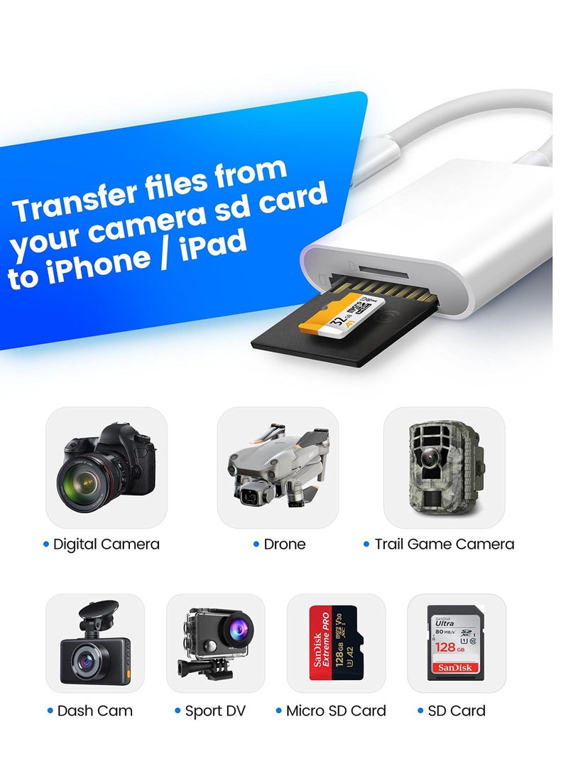 SYOSI - SD Card Reader for iPhone iPad Micro SD Card Reader with Dual Slots Compatible with iPhone Trail Camera Viewer Reader Plug and Play White - Image 1
