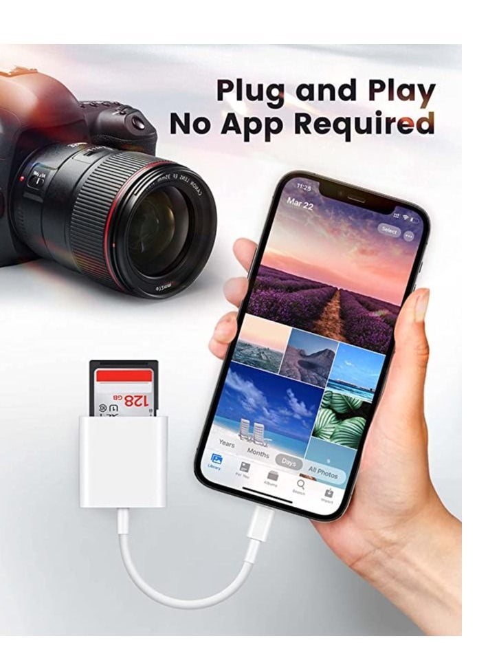 SYOSI - SD Card Reader for iPhone iPad Micro SD Card Reader with Dual Slots Compatible with iPhone Trail Camera Viewer Reader Plug and Play White - Image 1