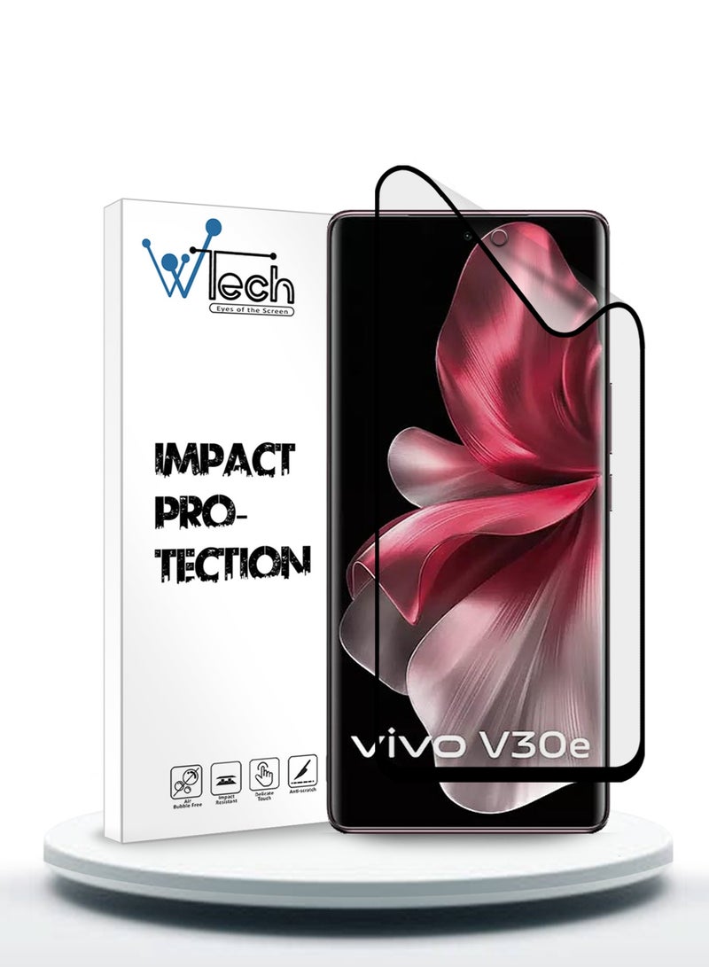 دبليو تيك واقي شاشة مرن غير لامع بغطاء كامل وغراء نانو سيراميك لهاتف فيفو V30e 5G 2024 شفاف/أسود - Image 1