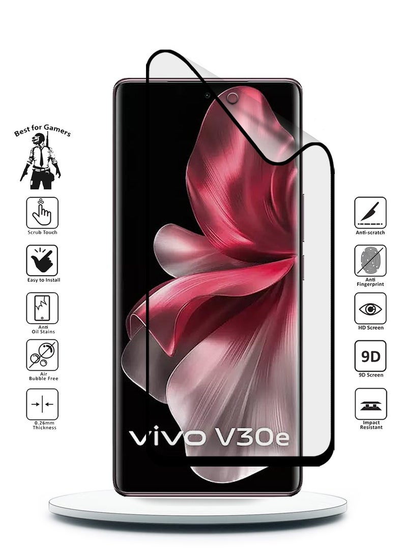 دبليو تيك واقي شاشة مرن غير لامع بغطاء كامل وغراء نانو سيراميك لهاتف فيفو V30e 5G 2024 شفاف/أسود - Image 2