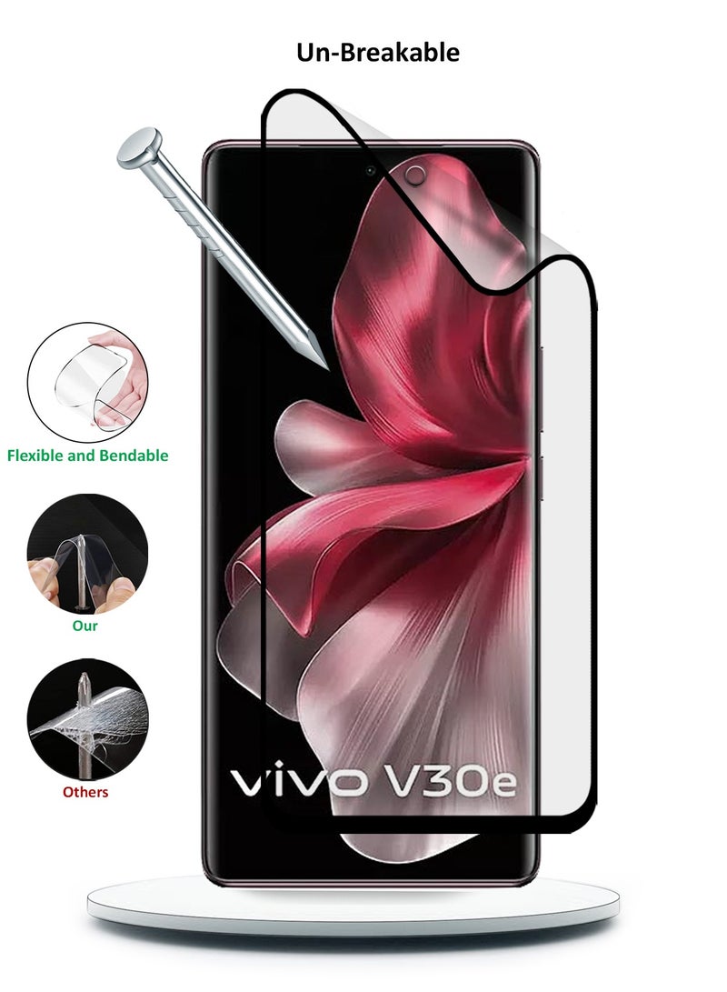 دبليو تيك واقي شاشة مرن غير لامع بغطاء كامل وغراء نانو سيراميك لهاتف فيفو V30e 5G 2024 شفاف/أسود - Image 4