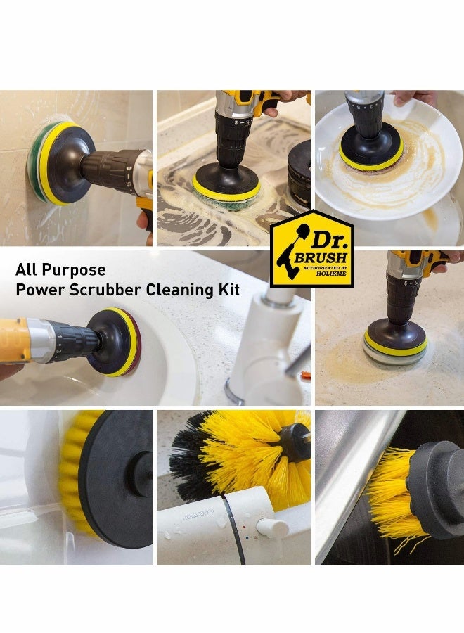 Drill Brush, 8 Pieces Drill Brush Attachment Set Scouring Pads, Power Scrubber Brush Scrub Pads Cleaning Kit All Purpose Cleaner for Bathroom Surfaces, Floor, Tub, Shower, Grout, Tile, Corners