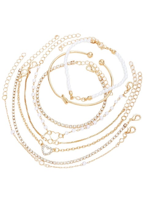 مجموعة أساور من سبائك ذهبية اللون، 8 قطع بتصميمات قابلة للتعديل