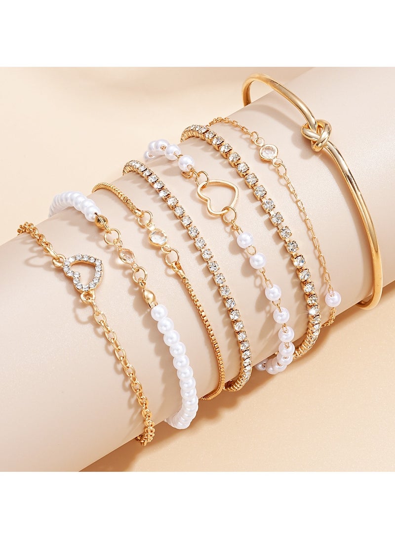 Gold Color Alloy Bracelet Set 8-Piece Adjustable Designs