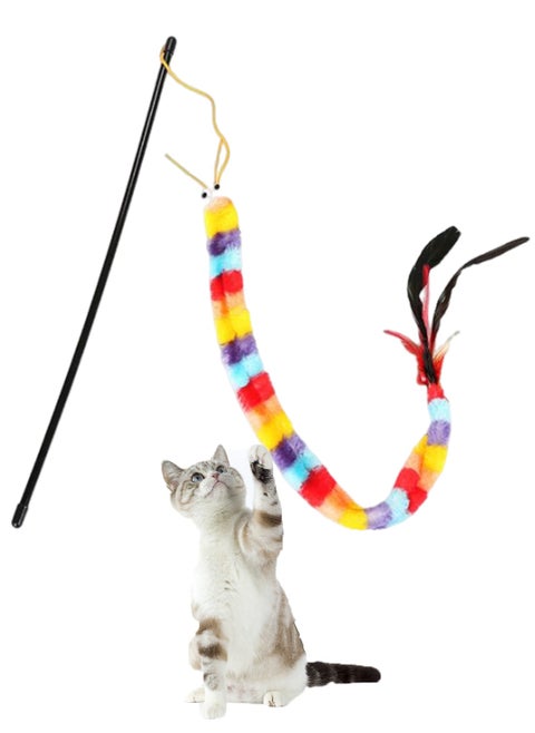 Interactive Cat Toys Colorful Wand with Feather Attract Cat Attention Worm Toy for Cat