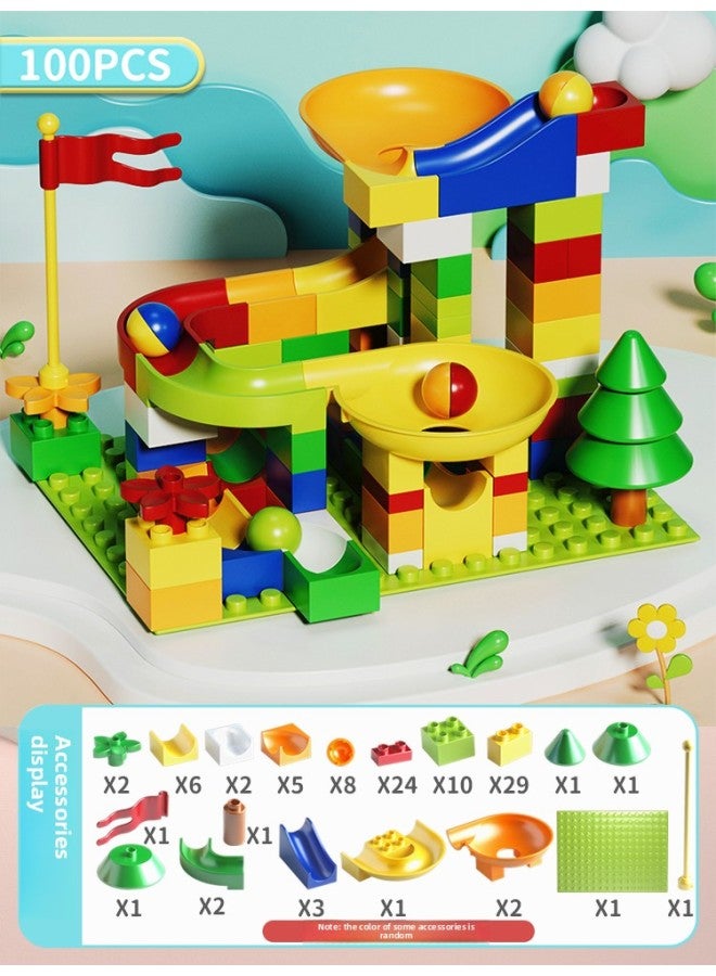 Varied Ball Slide Pinball Slide Track Building Blocks Assembled Toy Boy Big Particle Educational Children Kids-Color:[100pcs] Slide Building Blocks - Large Particles - Including 4 Balls + 1 Base Plate  - Image 1