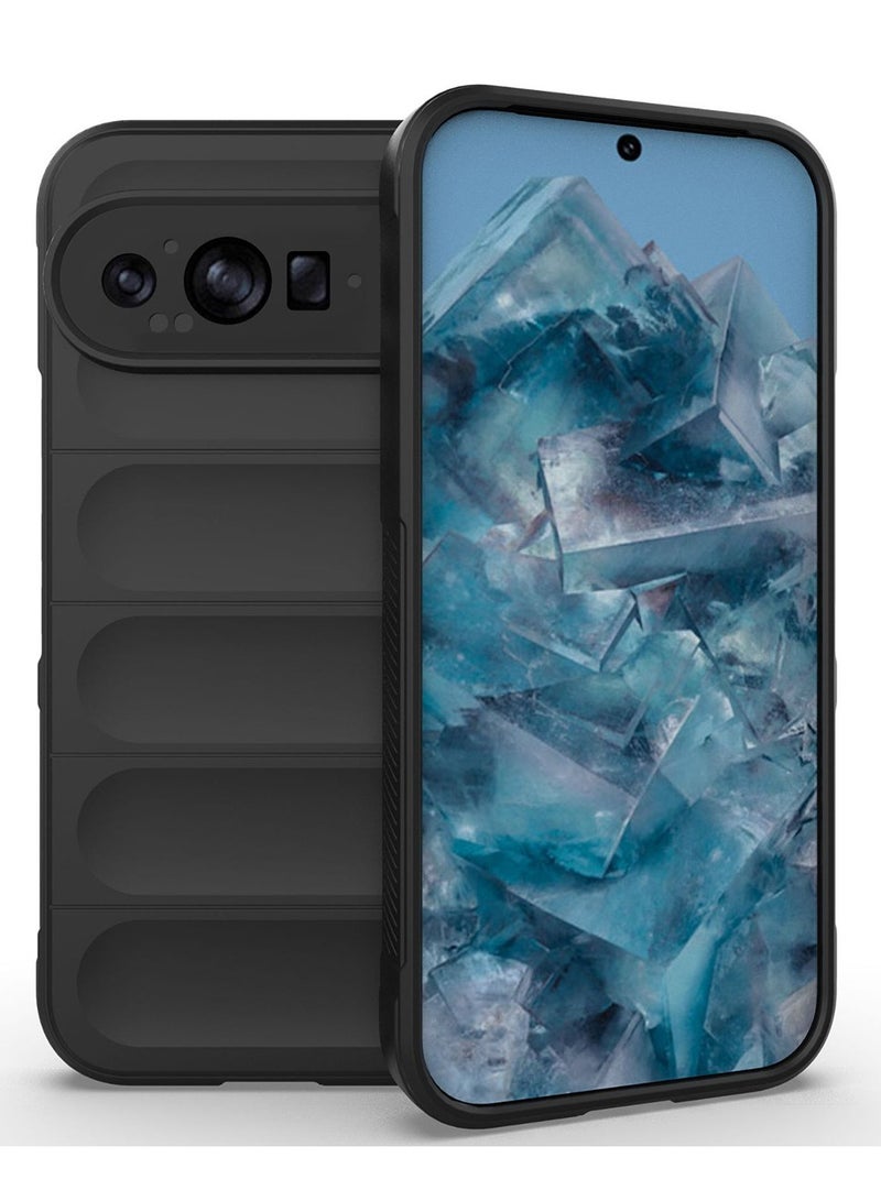 for Google Pixel 9/9 Pro Case Cover, Heavy Duty 4D Striped Pattern Sensory Soft Silicone Full Portection Shockproof Phone Case for Google Pixel 9/9 Pro, Black