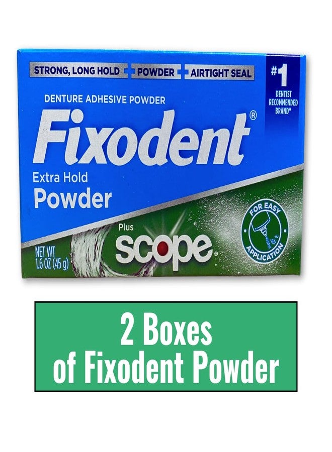 Fixodent Extra Hold Denture Adhesive Powder Pack of 2 with 1 Denture Brush (3 Items) - Image 2