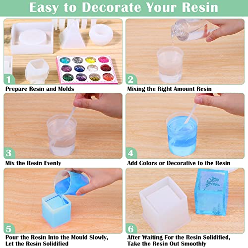 Acejoz Silicone Resin Molds Kit 26PCS, Epoxy Molds, Large Casting with 12 Glitter Sequins for UV Casting, Including Sphere, Cube, Pyramid, Square, Coaster, Stone & Pendants - Image 5