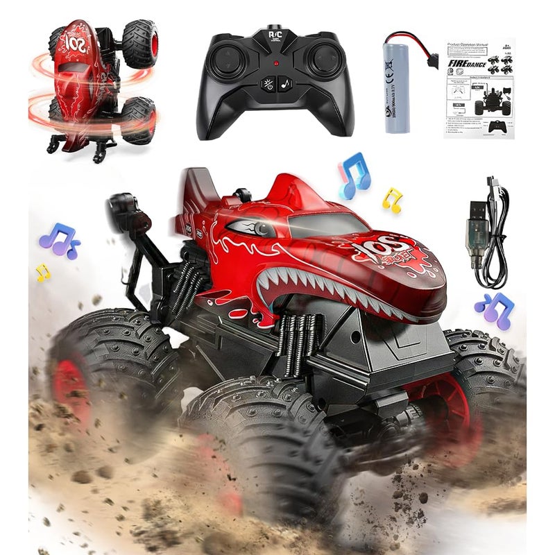 BEZGAR Monster Truck Toys  Remote Control Monster Truck with Light  Music Dinosaur Toys for Kids 120 Scale RC Truck with 360 Spins and Drifting Remote Control Car for Boys 47 Red - Image 3