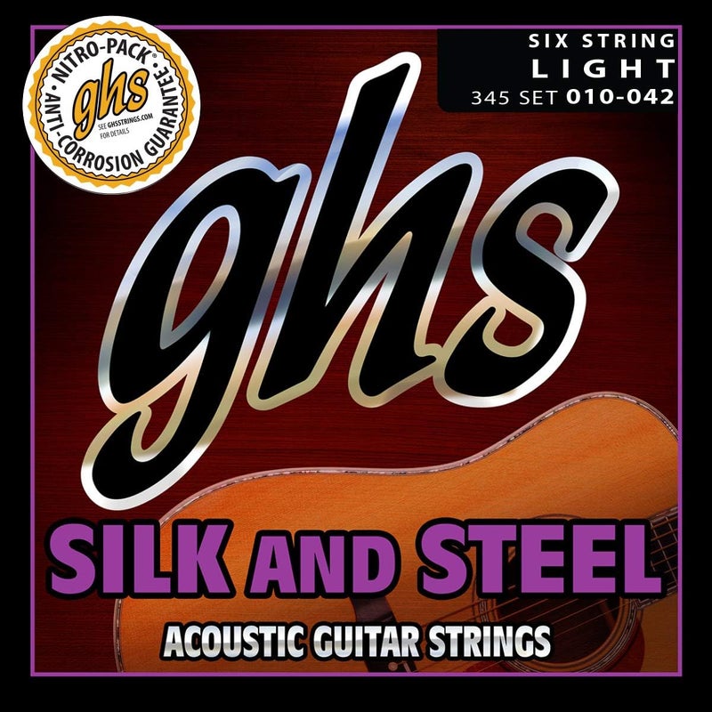GHS Strings مجموعة أوتار جي إتش إس 345 من الحرير والفولاذ للغيتار الصوتي الخفيف (010-042) - Image 1