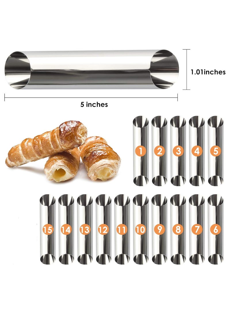SOLARAE 15 Pcs Stainless Steel Cannoli Tubes Set 5 inch Large Non stick Cream Horn Danish Pastry Molds for DIY Baking Waffle Cone Pastry Roll Croissant - Image 5