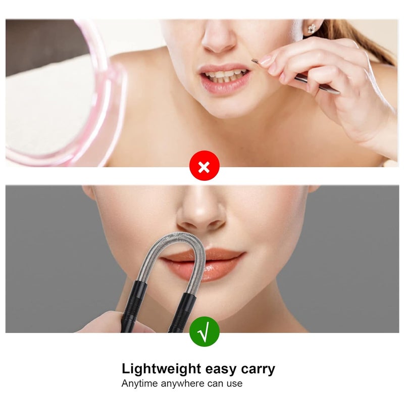 woobles Facial Hair Remover Stainless Steel Hair Removal Spring Women Portable Manual Hair Removal Tool Spring Threading Epilator for Upper Lip Chin Cheeks(Black)-Black - Image 4