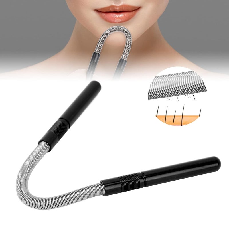 woobles Facial Hair Remover Stainless Steel Hair Removal Spring Women Portable Manual Hair Removal Tool Spring Threading Epilator for Upper Lip Chin Cheeks(Black)-Black - Image 3