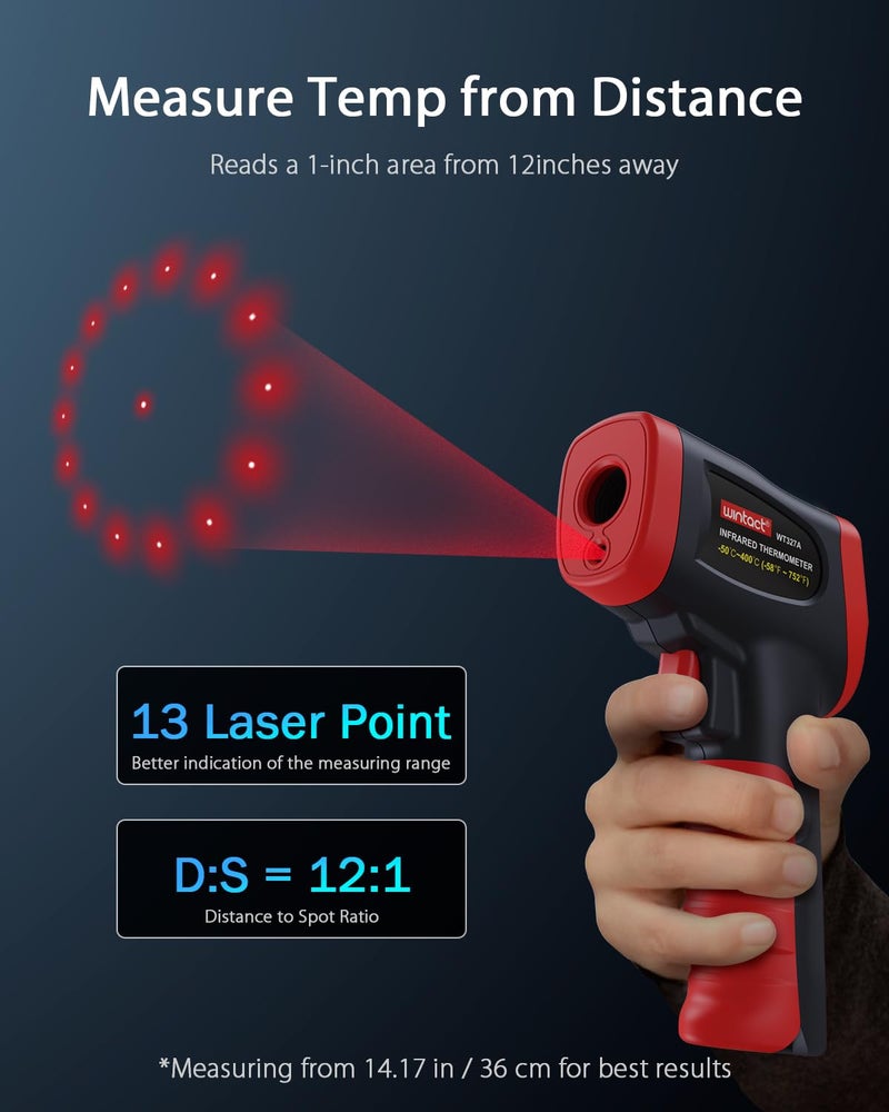 Wintact Infrared Temperature Thermometer Gun, Digital Non-Contact Laser Temp Gun Measuring Surface & Ambient Temperature for Kitchen Cooking Food Pizza Oven Grill Meat -58℉ to 752℉ - Image 5
