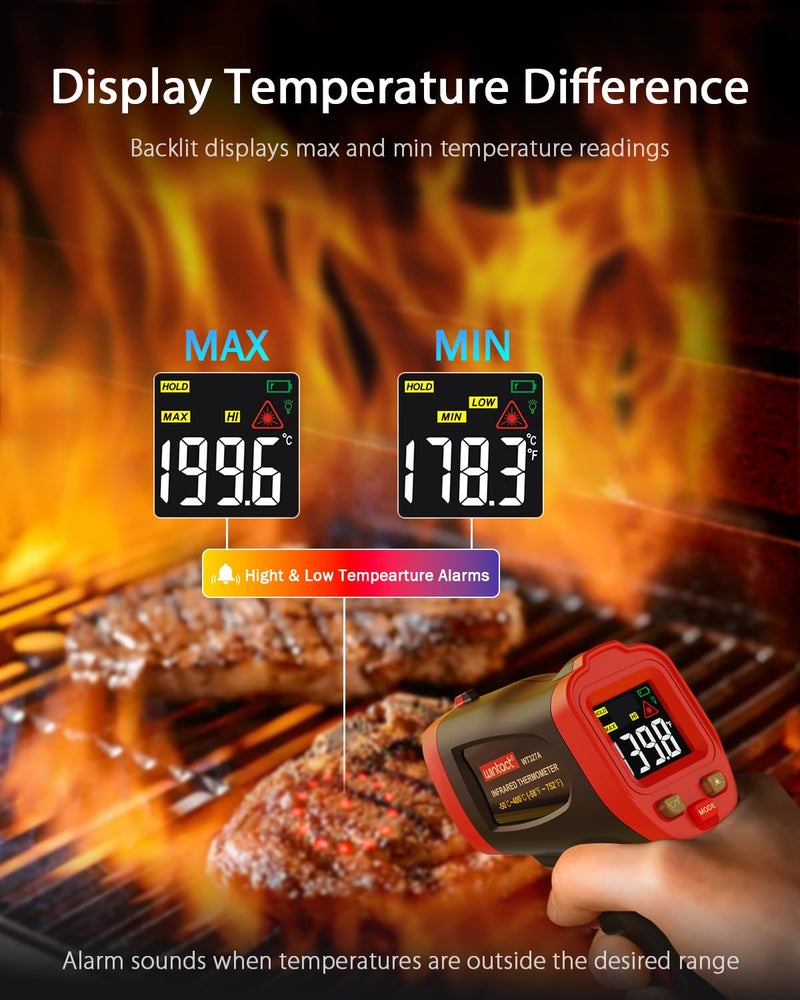 Wintact Infrared Temperature Thermometer Gun, Digital Non-Contact Laser Temp Gun Measuring Surface & Ambient Temperature for Kitchen Cooking Food Pizza Oven Grill Meat -58℉ to 752℉ - Image 3